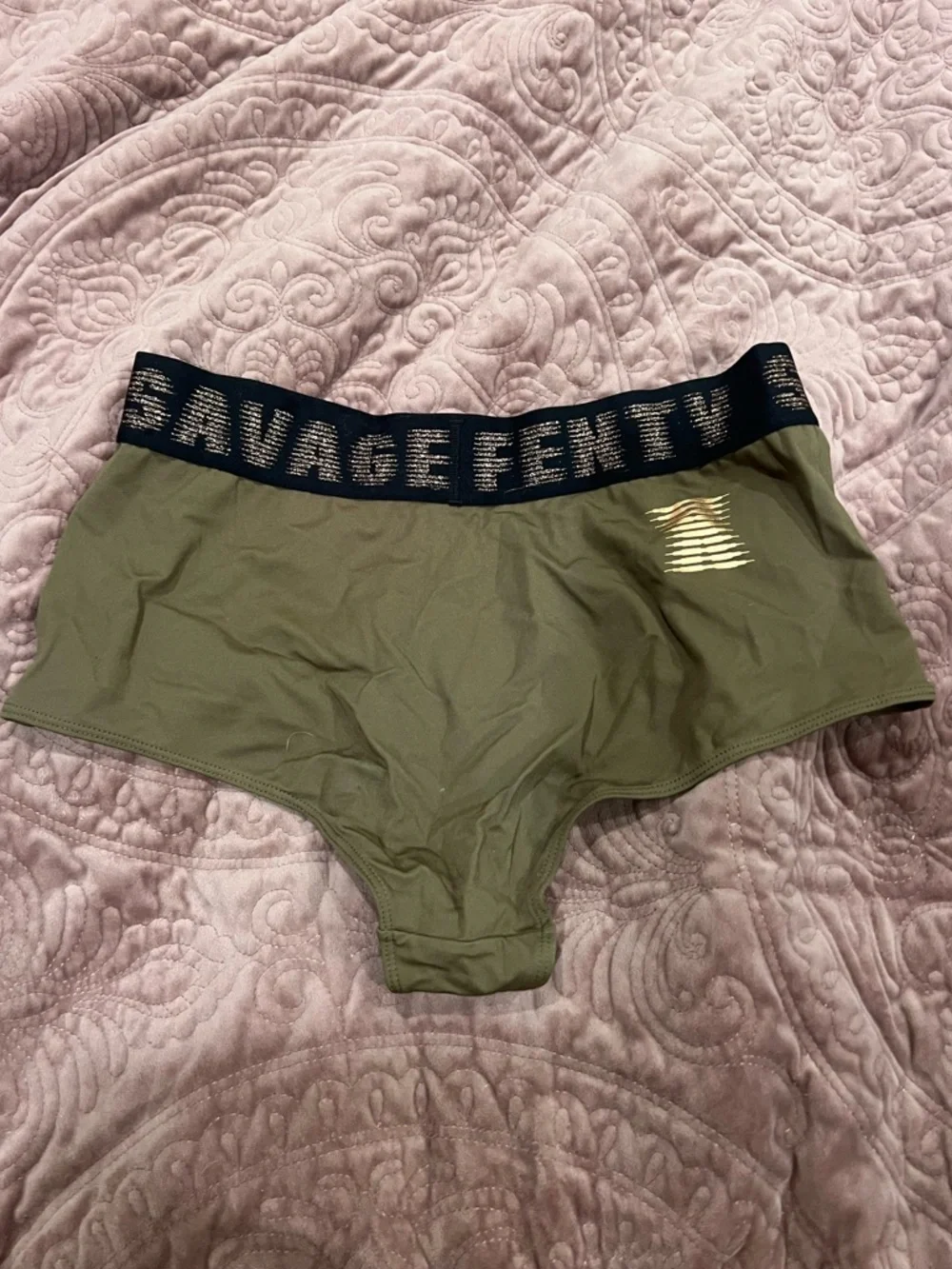 Savage X Fenty Olive Green Boxer Briefs with Black Logo Waistband